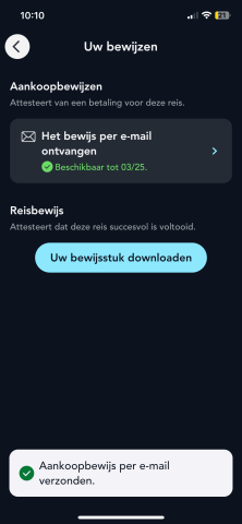 Scherm van de tab Uw bonnen op de SNCF Connect applicatie